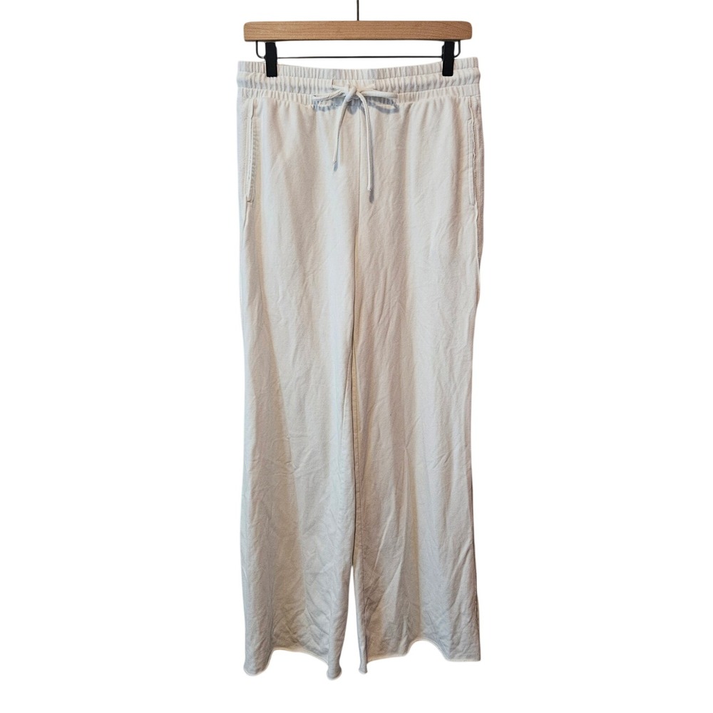 The Greii White Wide Leg Sweatpants Drawstring Raw Hem Lounge Pants Womens Large